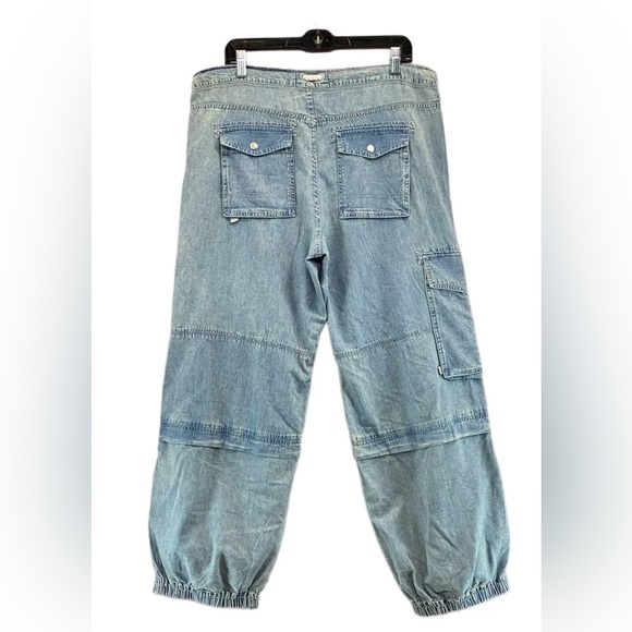 FREE PEOPLEπ Sz L Jeans South Bay Utility Cargo Blue Tie Cinch Waist, NWOT - Picture 4 of 8